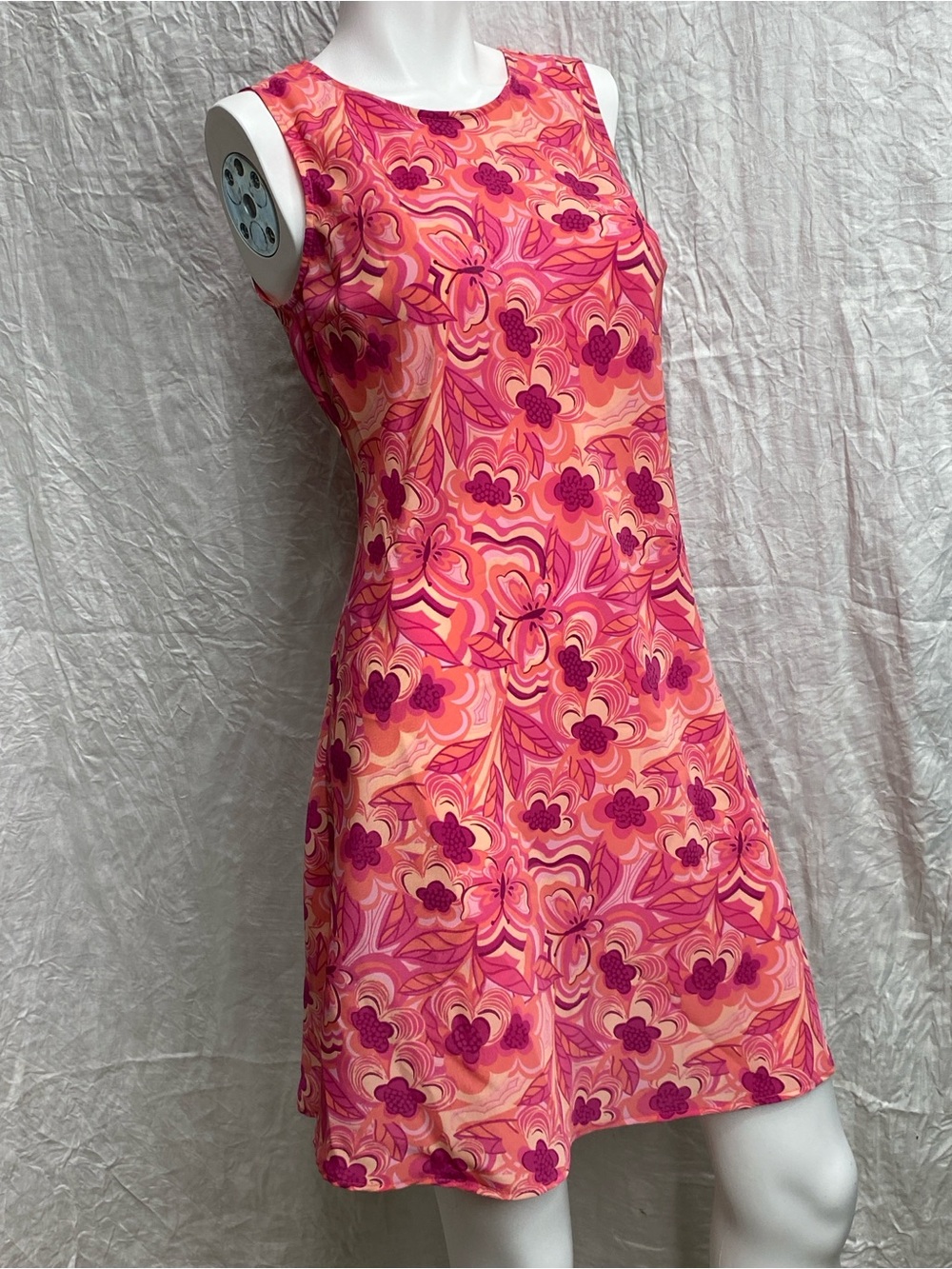 Vintage 90s Basic Editions Sleeveless Pink Floral A-Line Dress